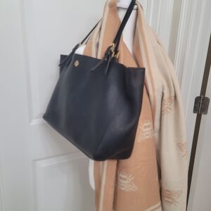 Tory Burch Black Leather Tote Bag FREE gift with purchase (Chanel mirror)